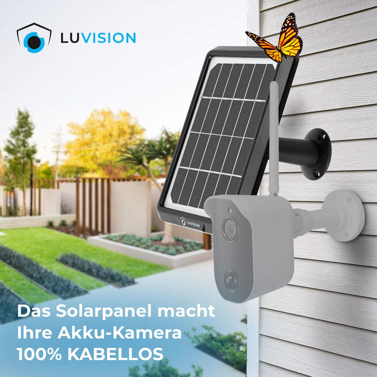 LUVISION Solarpanel Solarkollektor für Akku Überwachungskamera schwarz
