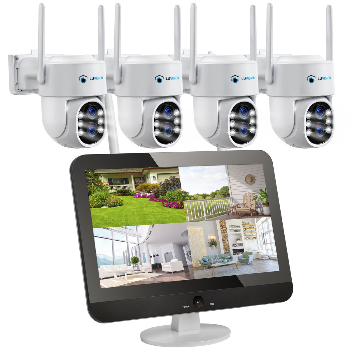 LUVISION Dual WLAN PTZ Überwachungssystem mit 12,5" Monitor,Mikrofon, Sirene, Nachtsicht, KI Bewegungsverfolgung