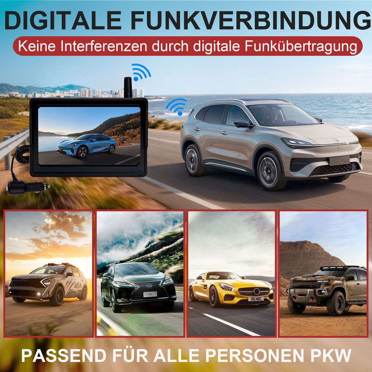 CARMATRIX HD Funk Rückfahrsystem mit 5" Monitor Nummernschild für EU & Österreich