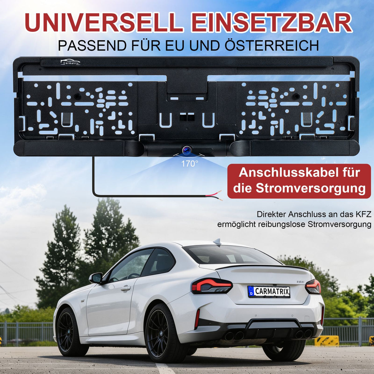 CARMATRIX HD Funk Rückfahrsystem mit 5" Monitor Nummernschild für EU & Österreich
