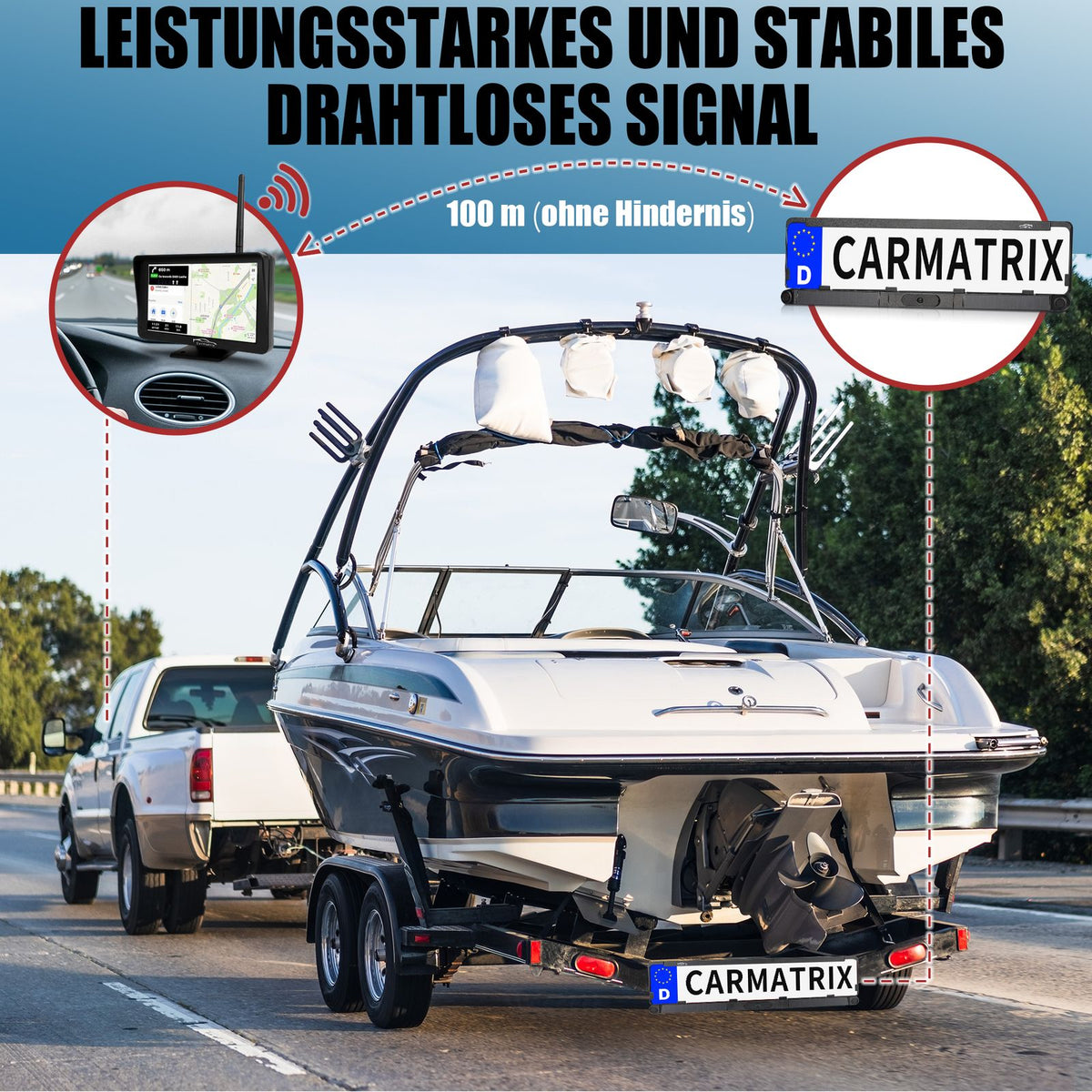 CARMATRIX Solar Rückfahrsystem PDC Einparksensoren mit Android Auto und Apple CarPlay