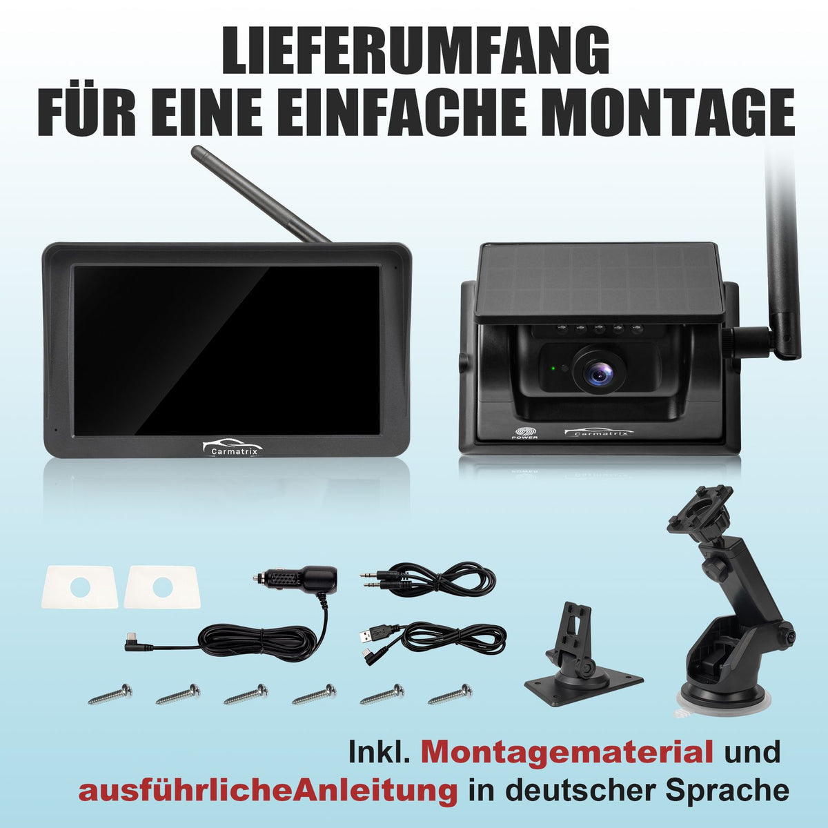 CARMATRIX Solar Rückfahrsystem mit Android Auto und CarPlay Magnet Rückfahrkamera