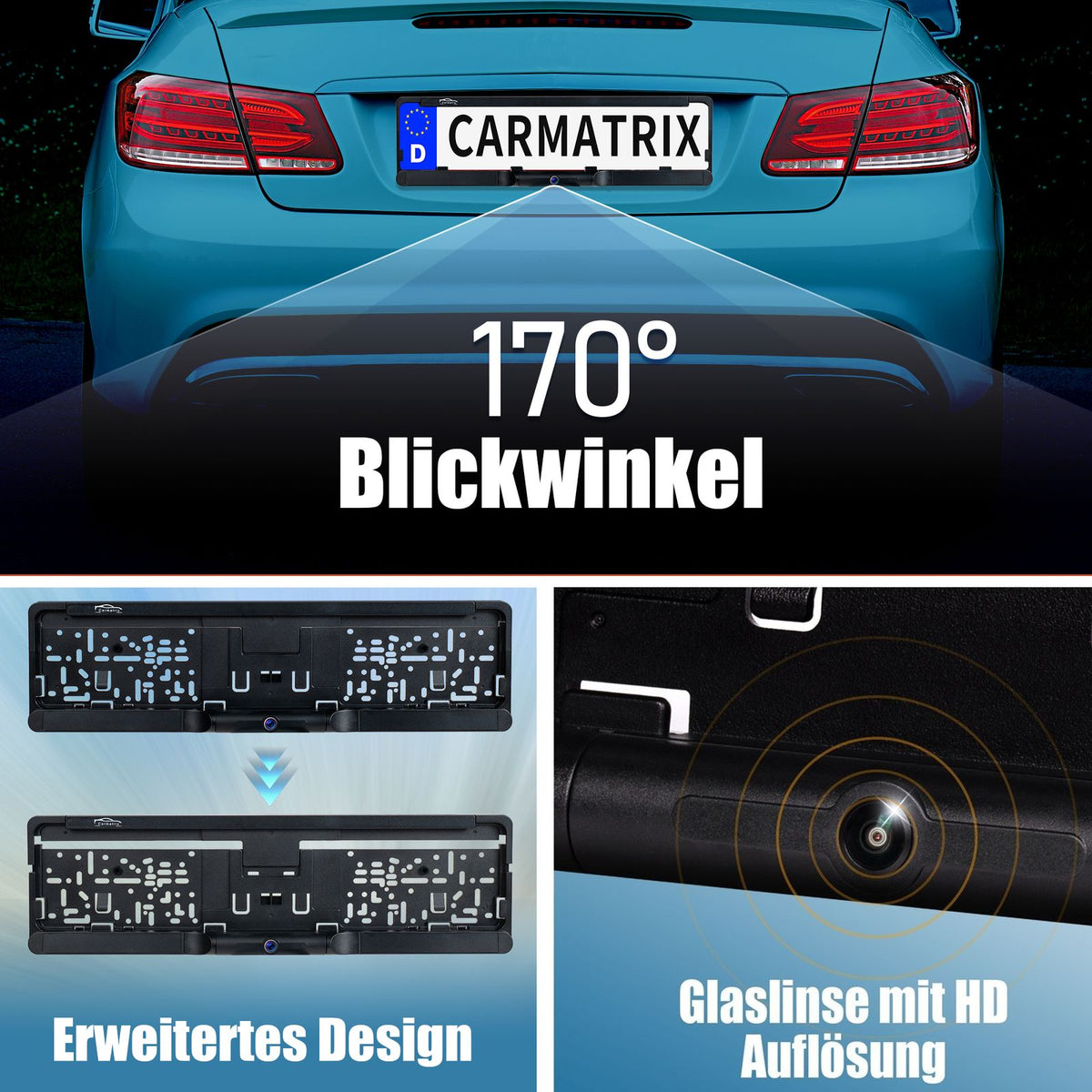 CARMATRIX HD Funk Rückfahrsystem mit 5" Monitor Nummernschild für EU & Österreich