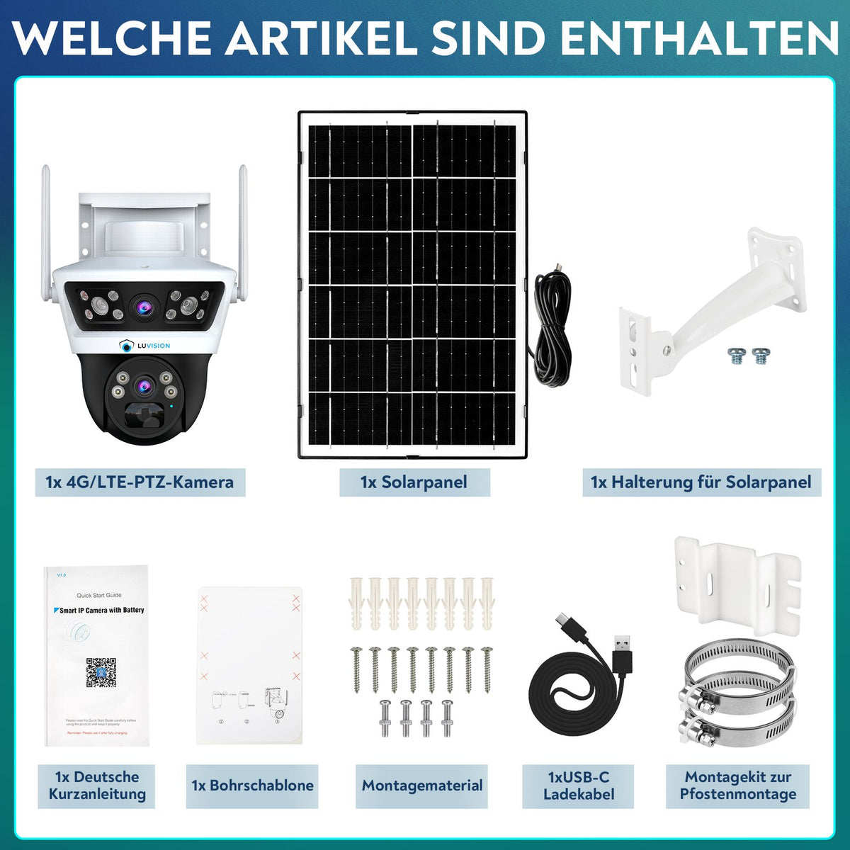 LUVISION 4G / LTE PTZ Solar Überwachungskamera 24/7 Aufzeichnung AOV SIM Karte KI Bewegungsverfolgung
