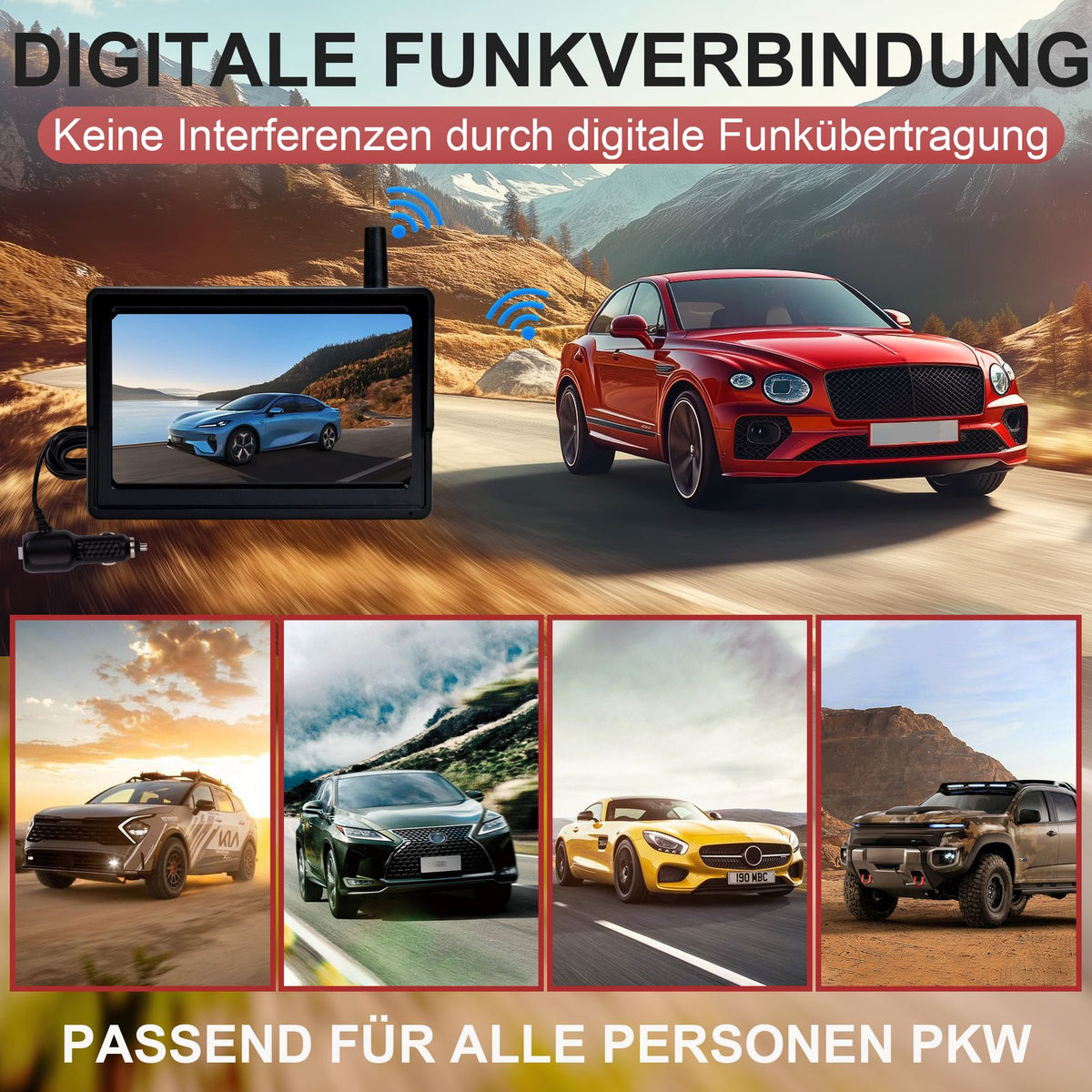 CARMATRIX HD Funk Rückfahrsystem mit 5" Monitor Kennzeichenhalter PDC Einparksensoren