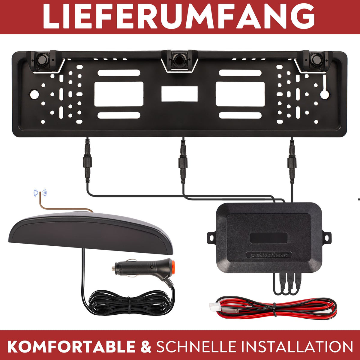 CARMATRIX Funk Einparkhilfe mit 3 PDC Sensoren im Kennzeichen Nummernschild kabellos