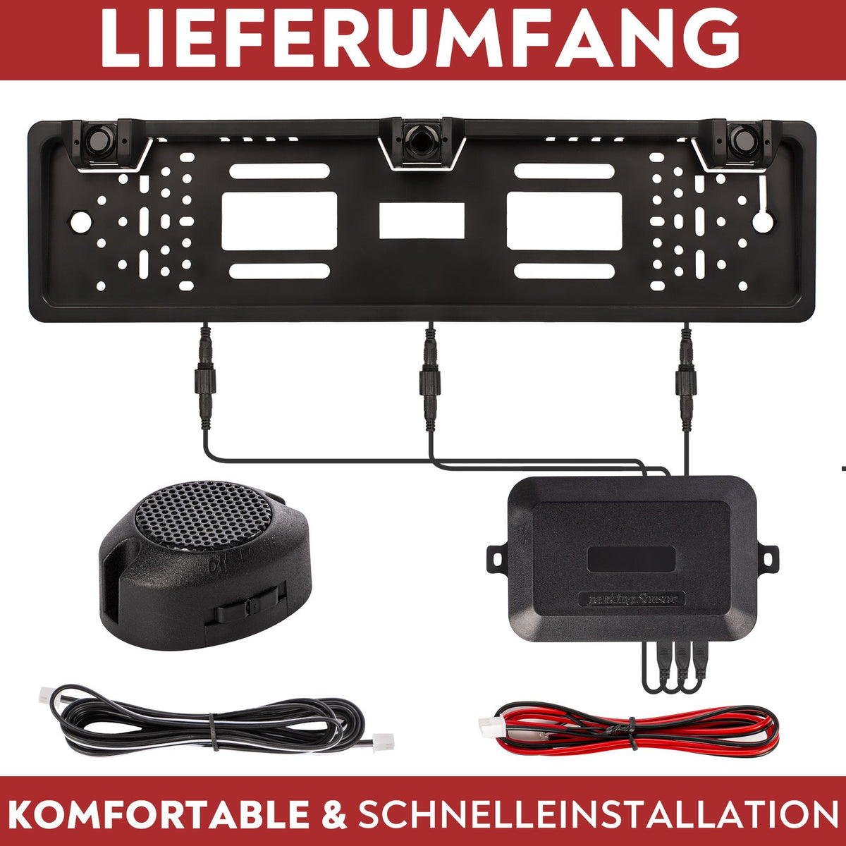 CARMATRIX Einparkhilfe Kfz-Kennzeichen Nummernschild mit drei PDC Sensoren KFZ mit Summer Ton