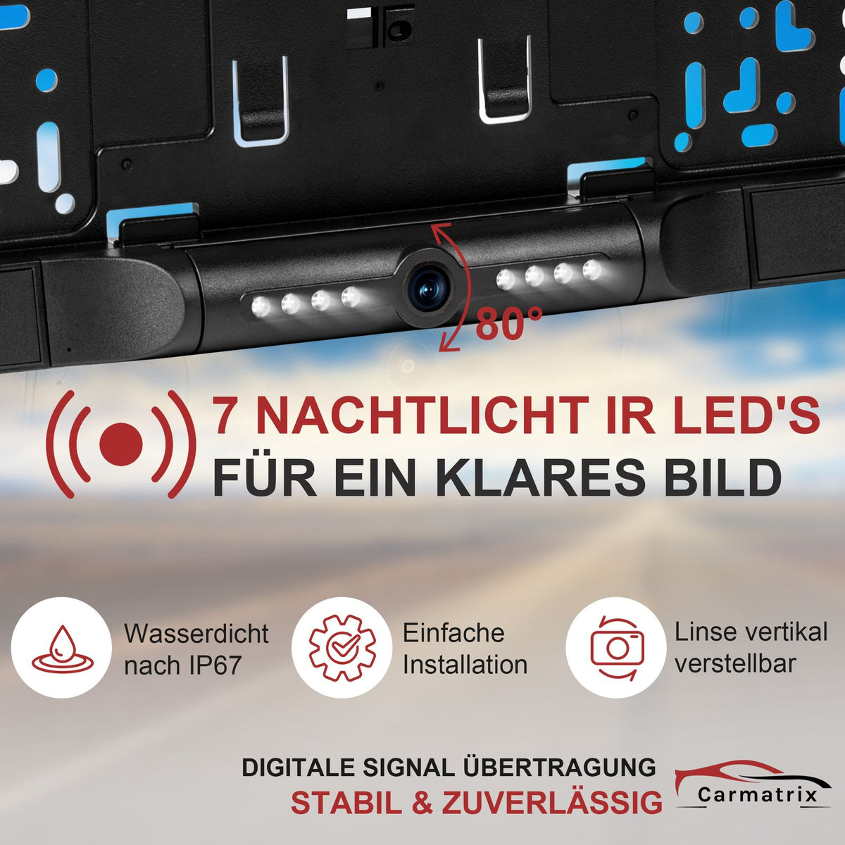 CARMATRIX Solar Auto WLAN Rückfahrkamera KI Personenerkennung