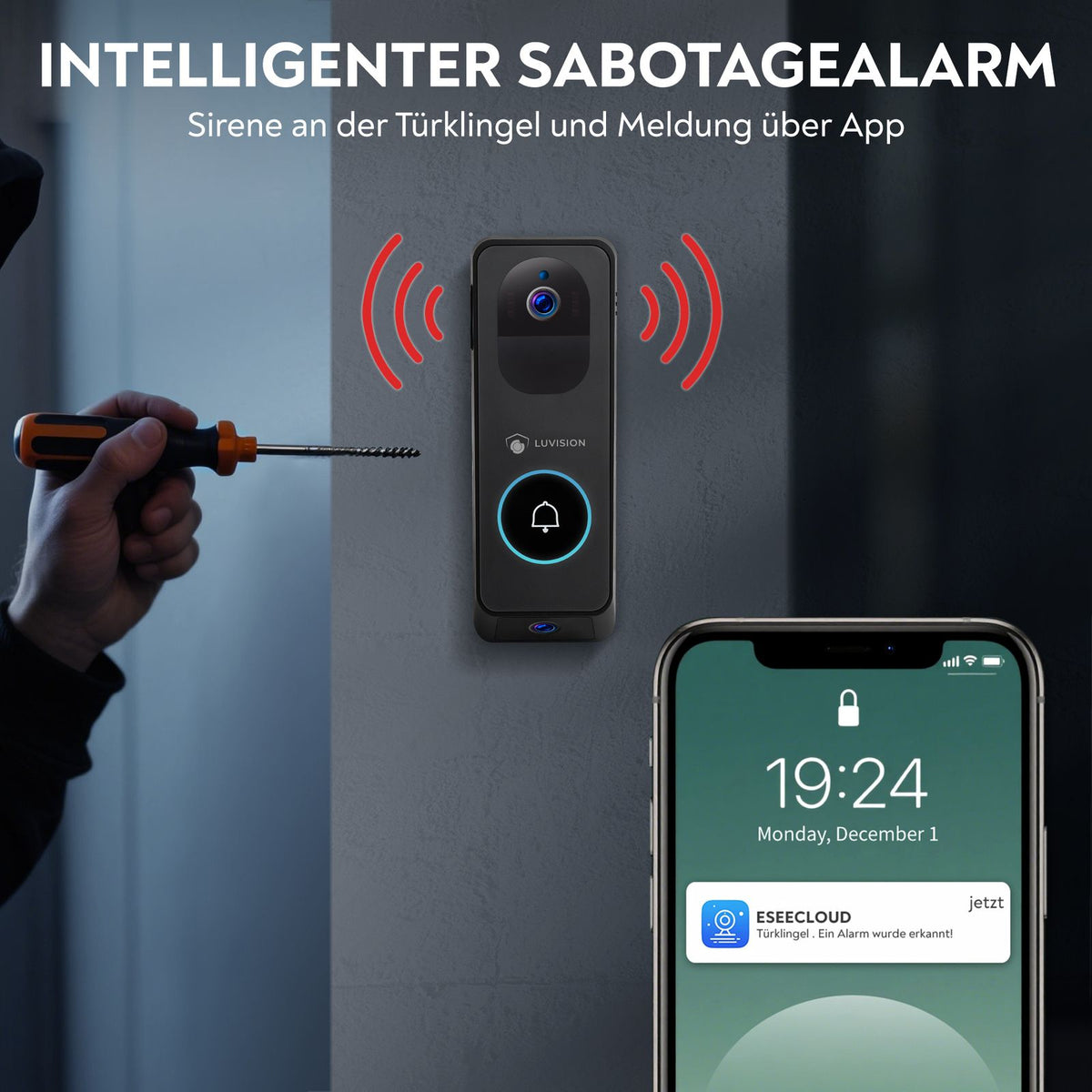 LUVISION WLAN Video Türklingel mit Gegensprechfunktion, 3MP Kamera, Bewegungserkennung, App