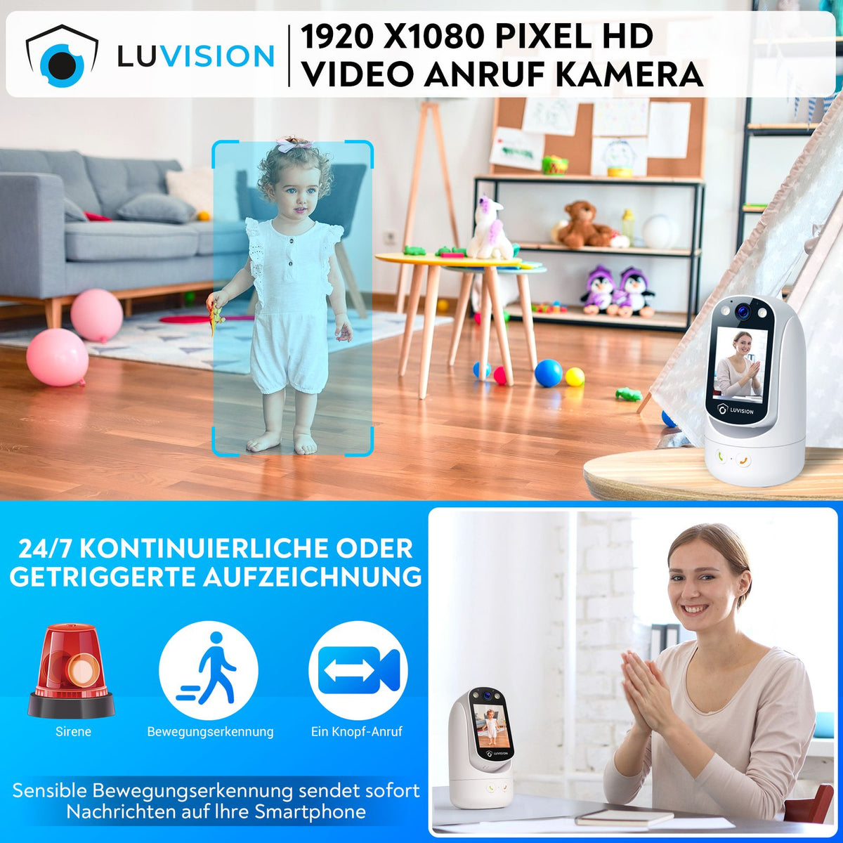 LUVISION PTZ Gegensprechkamera Video Anruf Kamera Telefonkamera WLAN Überwachungskamera Senioren Baby Überwachung Autotracking