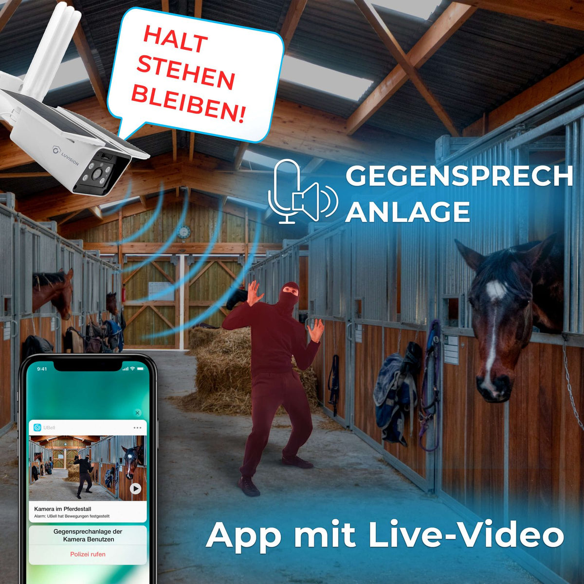 LUVISION 4G/ LTE Solar IP Kamera Cloud Überwachungskamera für SIM Karte mit Solarzelle Solarpanel Solarkamera 6W