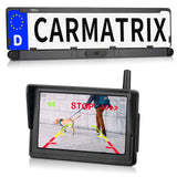 CARMATRIX Solar Funk Rückfahrsystem HD Rückfahrkamera im Nummernschild mit 2 PDC Sensoren Solarpanel
