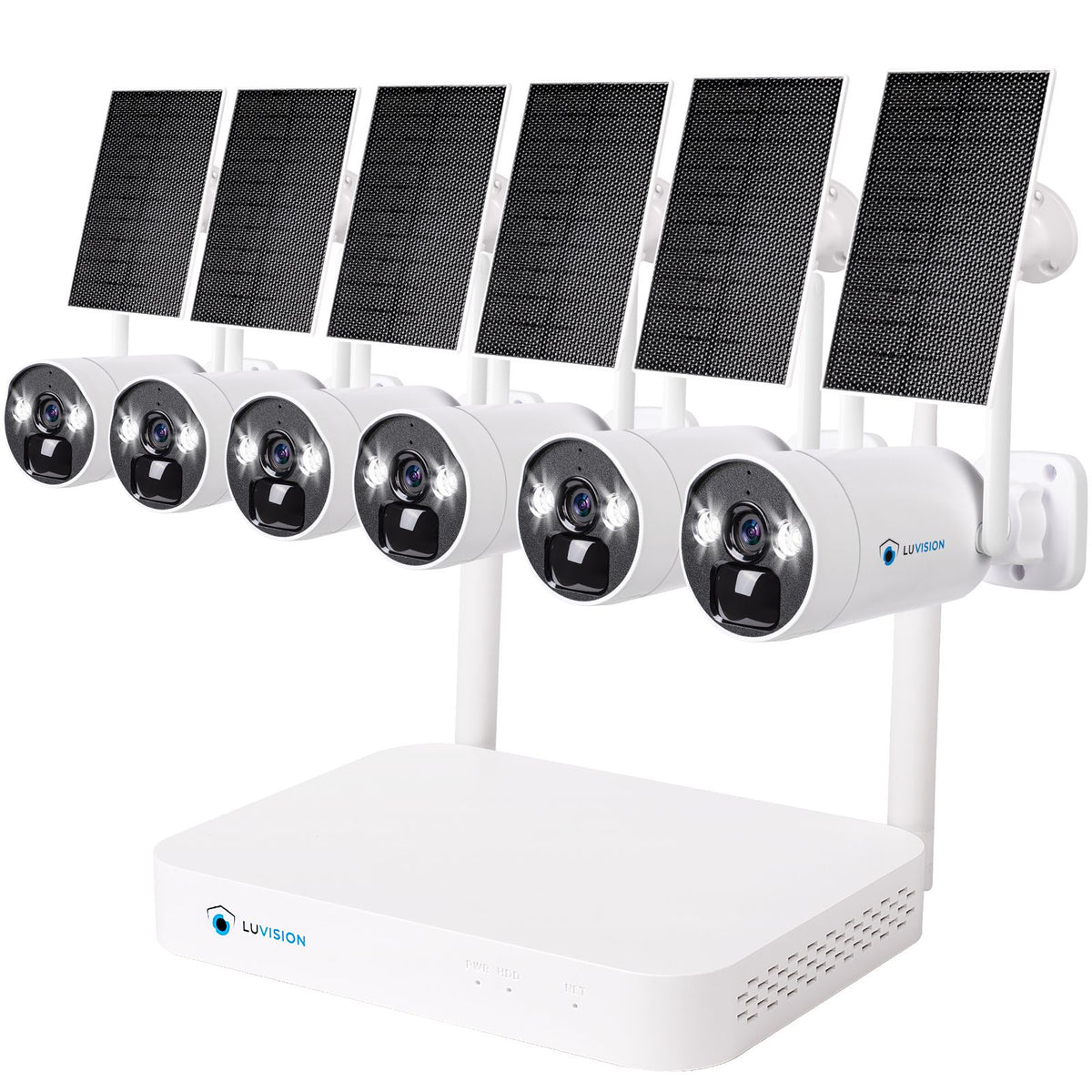 LUVISION Dual WLAN Solar Akku Überwachungssystem 10 Kanal NVR 4MP Überwachungskamera Set Mikrofon