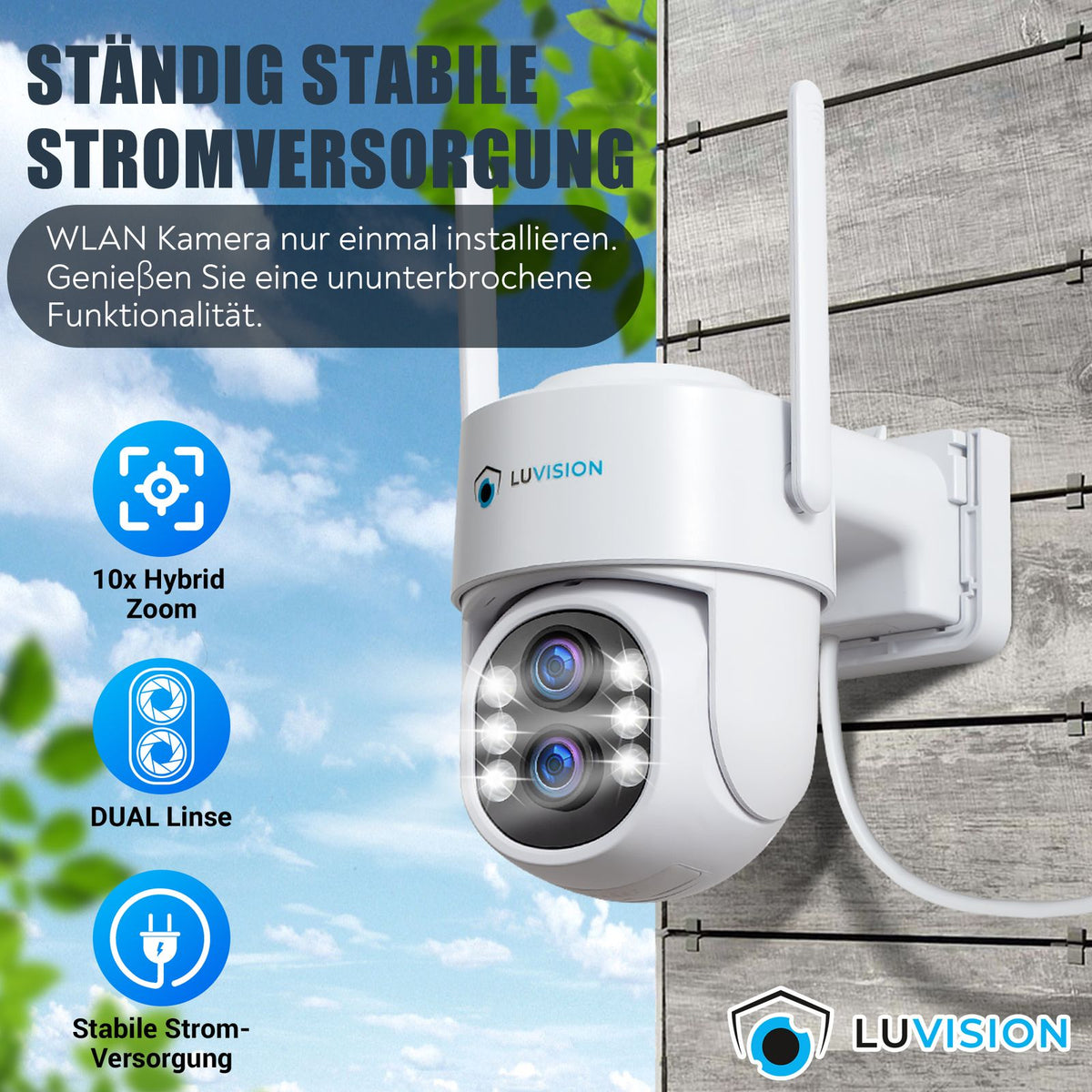 LUVISION Dual WLAN PTZ Überwachungssystem mit 12,5" Monitor,Mikrofon, Sirene, Nachtsicht, KI Bewegungsverfolgung