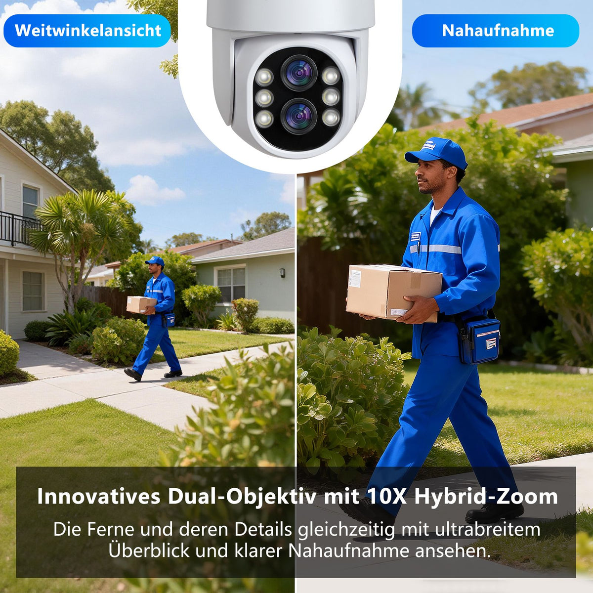 LUVISION 3MP+3MP Dual Linse PTZ WLAN Überwachungskamera KI Personenerkennung