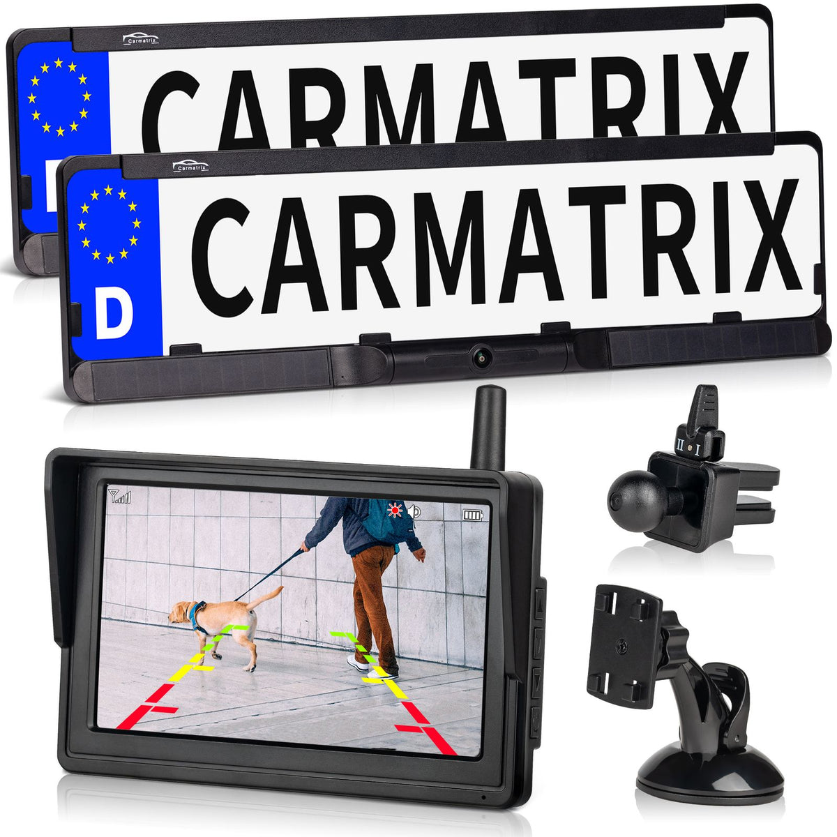 CARMATRIX DUO HD Solar Funk Rückfahrsystem mit 5" Monitor für Front und Heck (Versandrückläufer)