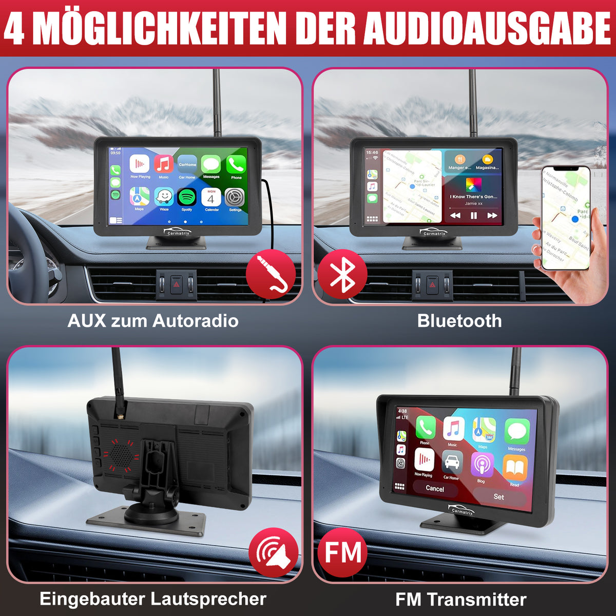 CARMATRIX Solar Rückfahrsystem mit Android Auto und CarPlay Magnet Rückfahrkamera