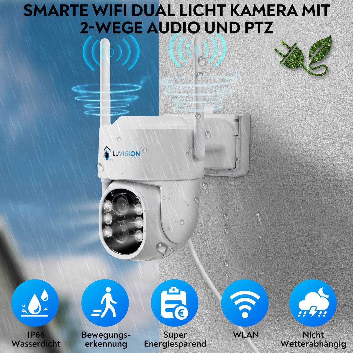 LUVISION 3MP+3MP Dual Linse PTZ WLAN Überwachungskamera KI Personenerkennung