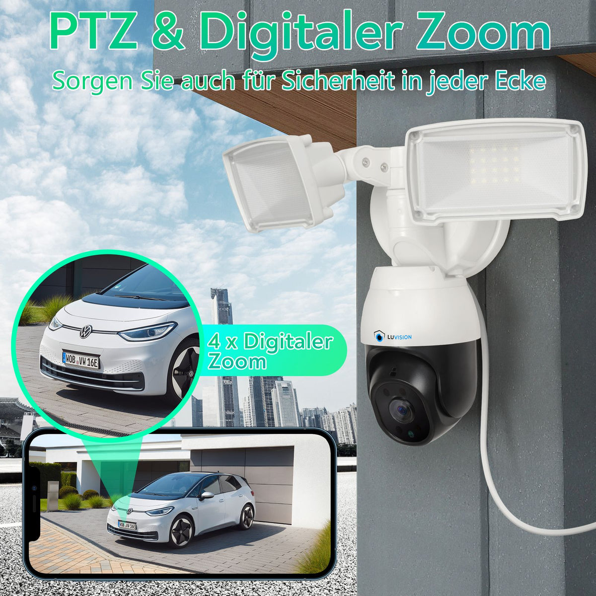 LUVISION LED Floodlight PTZ WiFi Security Camera with Motion Tracking Lamp AI Auto Tracking