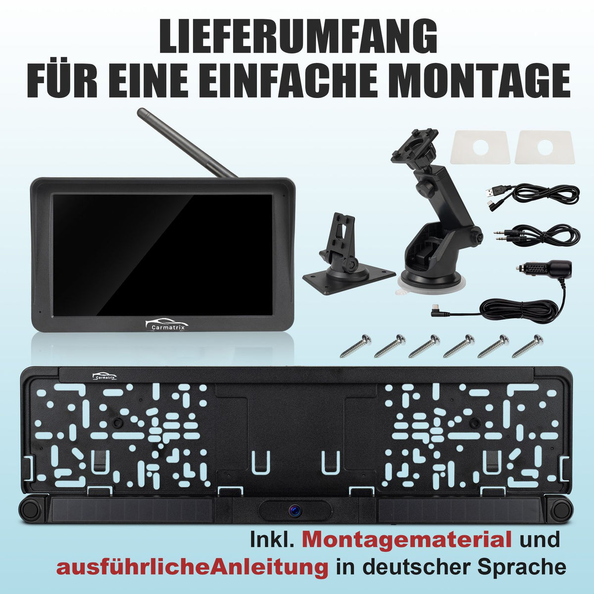CARMATRIX Solar Rückfahrsystem PDC Einparksensoren mit Android Auto und Apple CarPlay