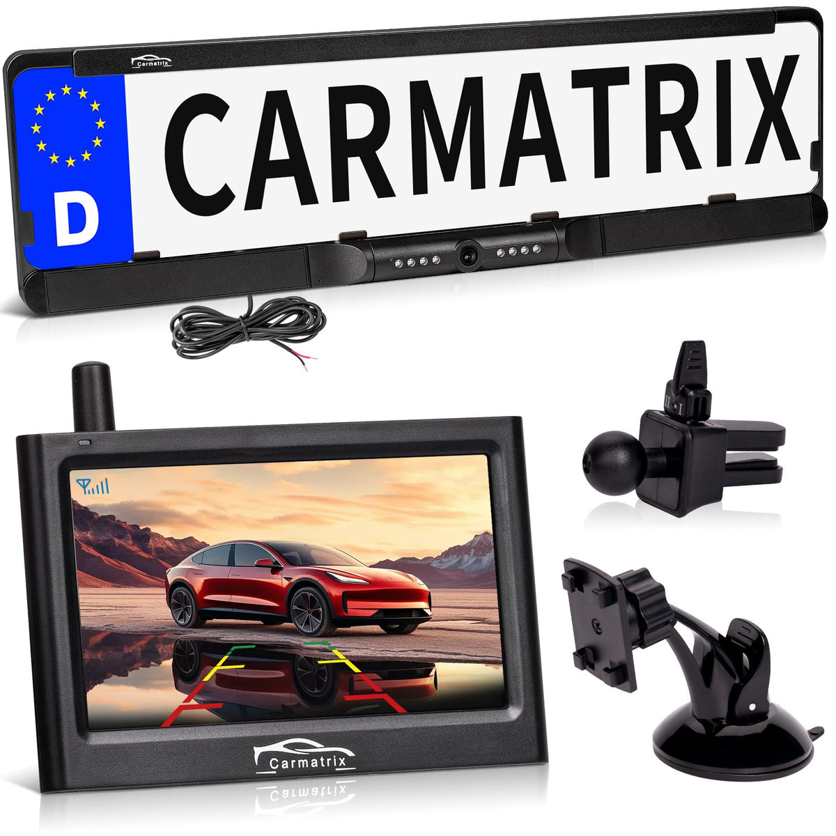 CARMATRIX Wireless Digital Reversing Camera in License Plate Holder with 4.3" Monitor Night Vision LEDs (without Solar)
