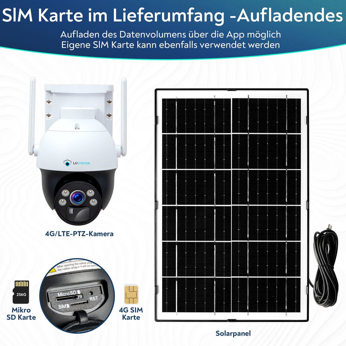 LUVISION 4G / LTE PTZ Solar Security Camera 4MP with SIM Card 24/7 Recording AOV, AI Motion Tracking