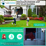 LUVISION Dual WiFi PTZ Surveillance System with LED Monitor, 4MP Solar PTZ Surveillance Camera, Microphone, Siren, Smart Night Vision