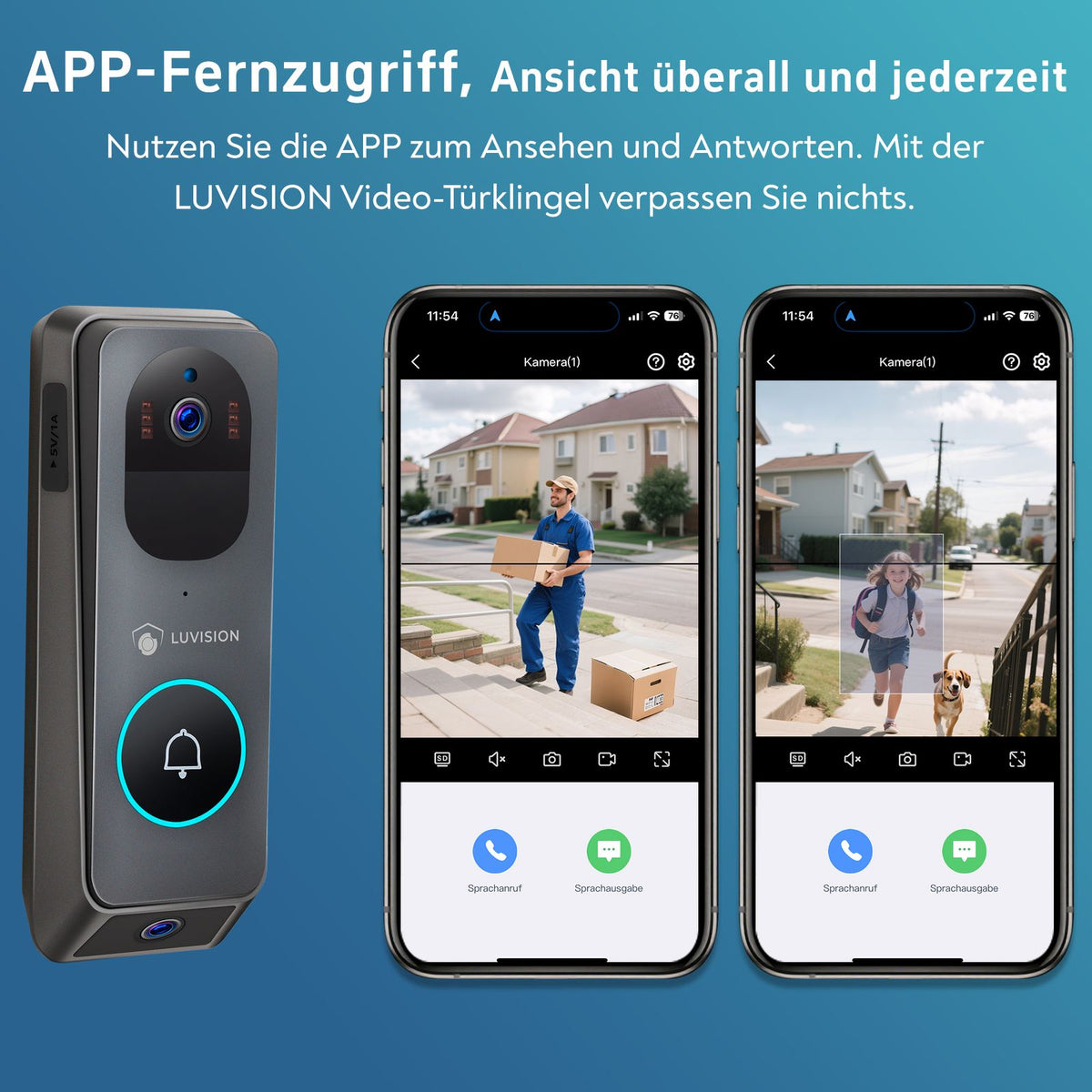 LUVISION WLAN Video Türklingel mit Gegensprechfunktion, 3MP Kamera, Bewegungserkennung, App