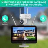 LUVISION Dual WiFi PTZ Surveillance System with LED Monitor, 4MP Solar PTZ Surveillance Camera, Microphone, Siren, Smart Night Vision