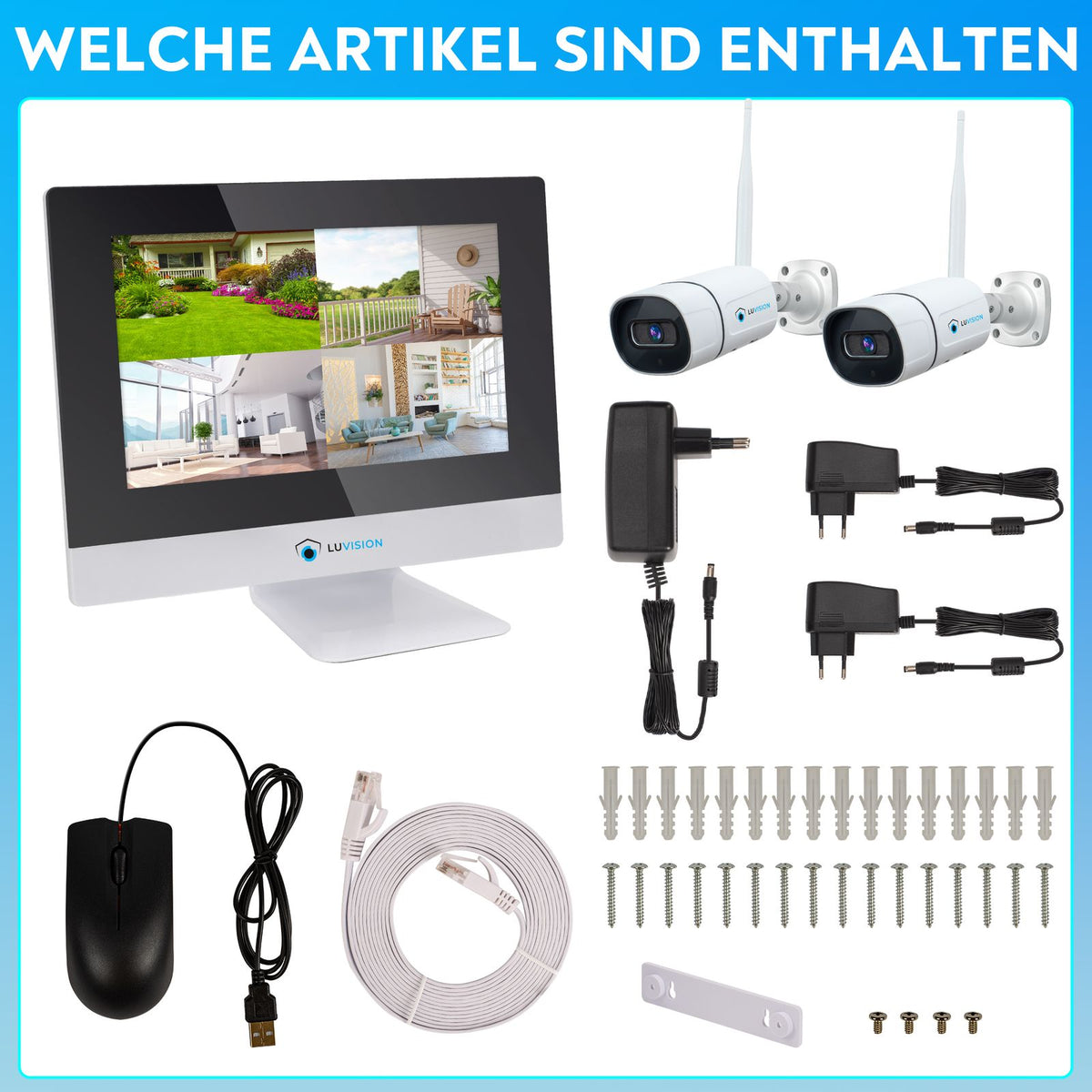 LUVISION Dual WiFi Wireless Camera Set Surveillance System with Monitor Cloud 4 to 8 IP Cameras & App