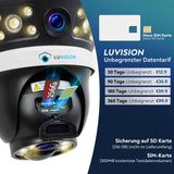 LUVISION 4G / LTE PTZ Solar Überwachungskamera 24/7 Aufzeichnung AOV SIM Karte KI Bewegungsverfolgung