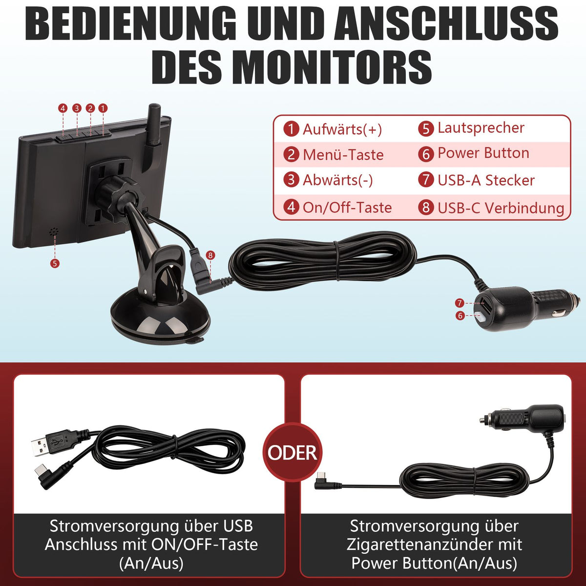 CARMATRIX Solar Funk Rückfahrkamera im Kennzeichen mit Monitor Rückfahrsystem Auto