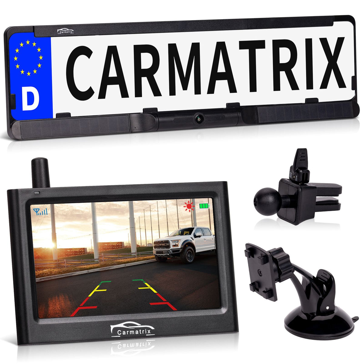 CARMATRIX Solar Wireless Reversing Camera with Monitor Reversing System Wireless with Solar Panel (Customer Return)