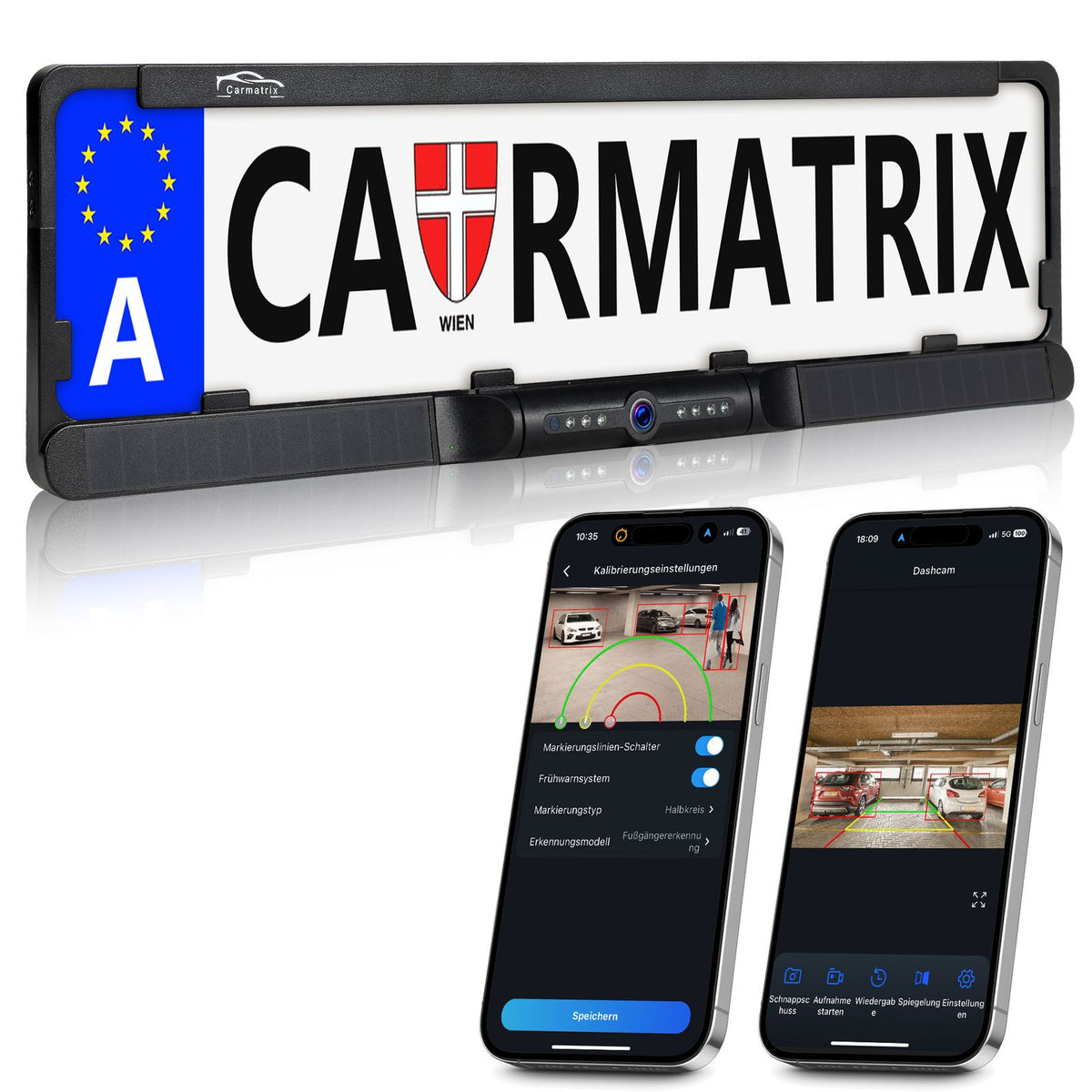 CARMATRIX Solar Auto WLAN Rückfahrkamera KI Personenerkennung