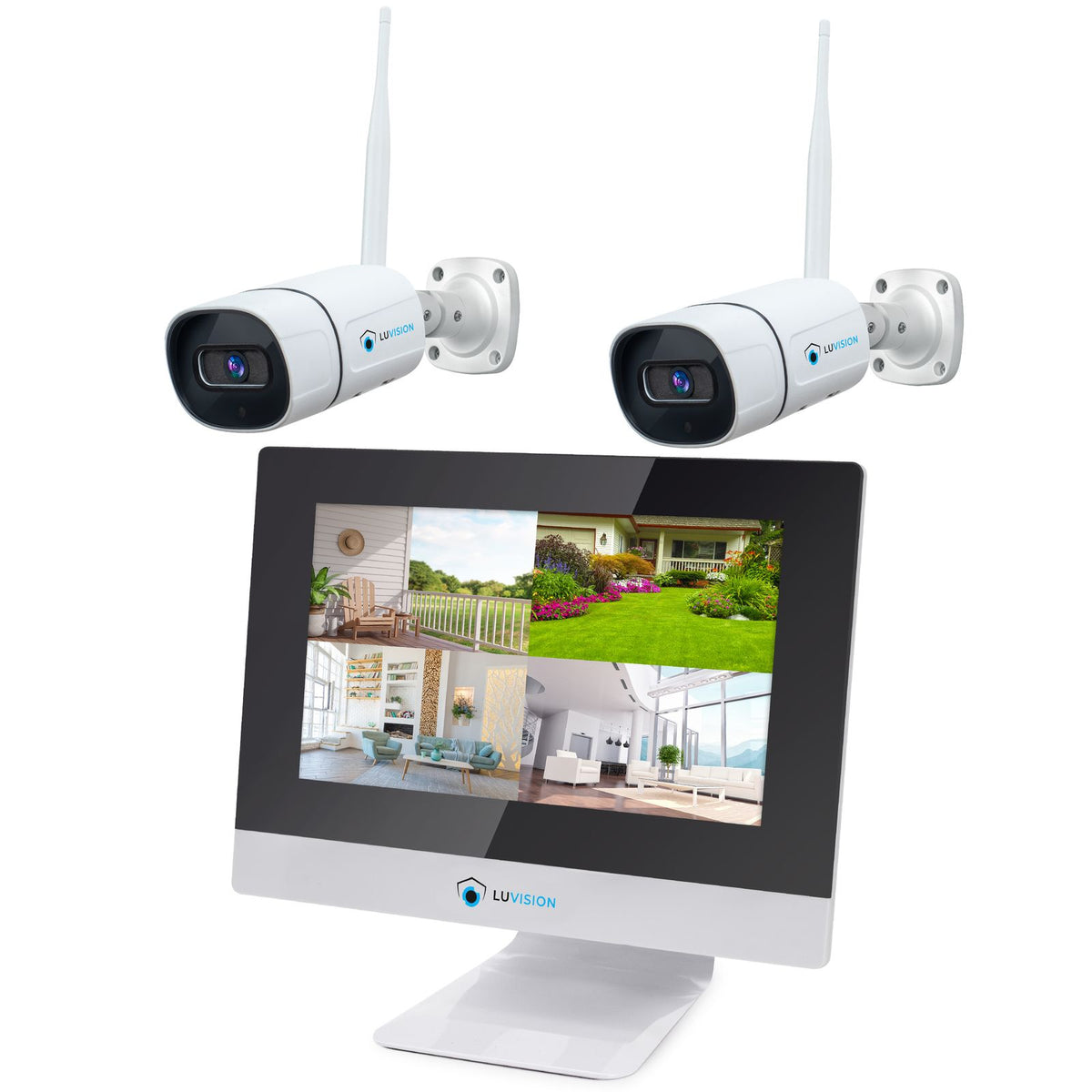 LUVISION Dual WiFi Wireless Camera Set Surveillance System with Monitor Cloud 4 to 8 IP Cameras & App