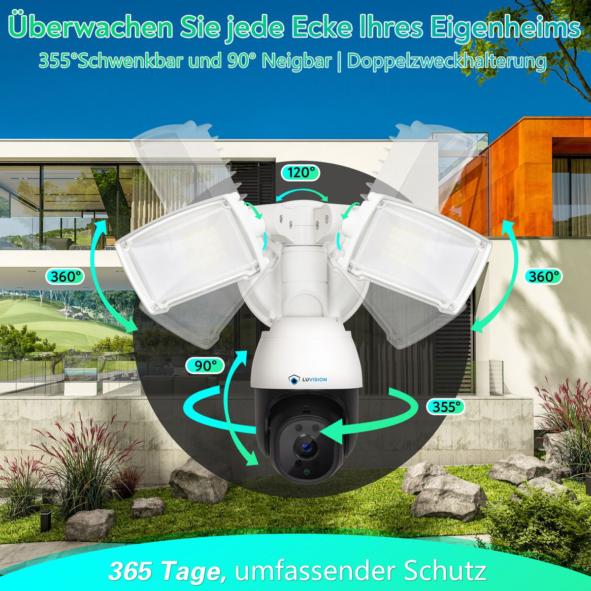 LUVISION LED Flutlicht PTZ WLAN Überwachungskamera mit Bewegungsverfolgung Lampe AI Auto Tracking 230V (Versandrückläufer)