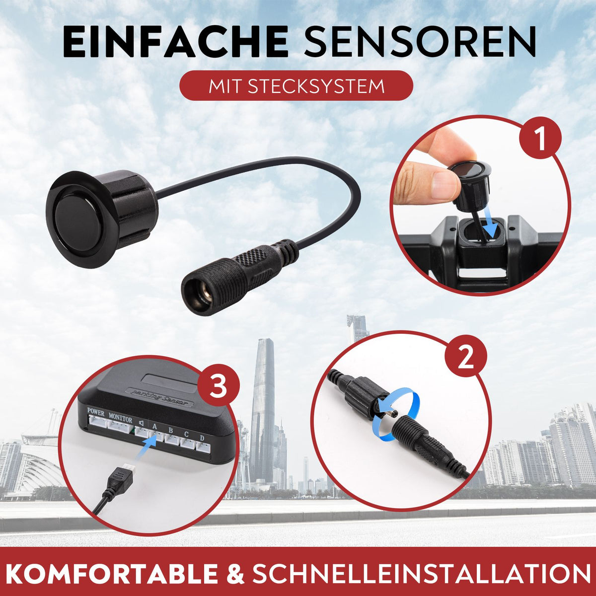 CARMATRIX Funk Einparkhilfe mit 3 PDC Sensoren im Kennzeichen Nummernschild kabellos