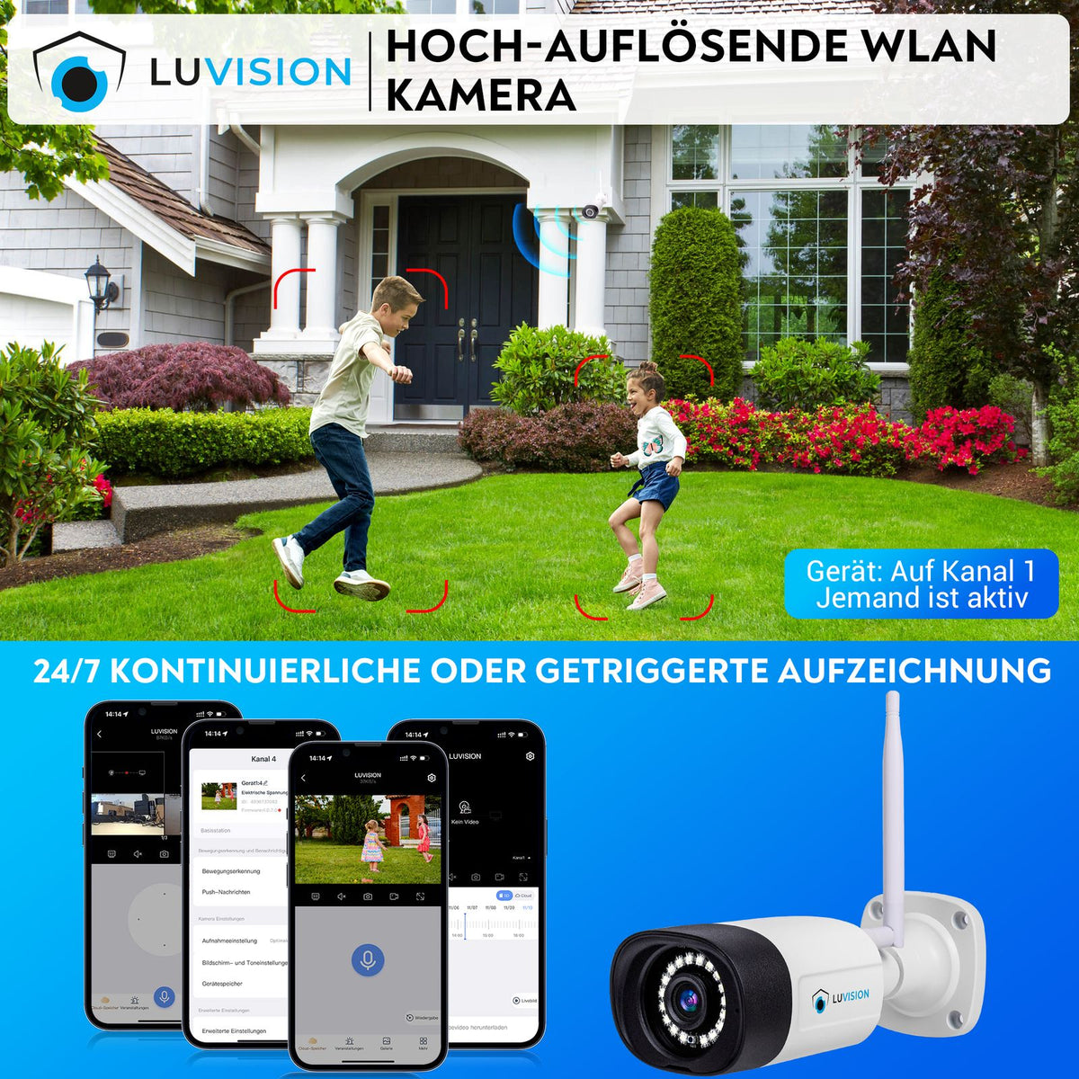 LUVISION WLAN Funk Video Überwachungssystem KI NVR 5MP Nachtsicht Farbe Mikrofon Wifi6