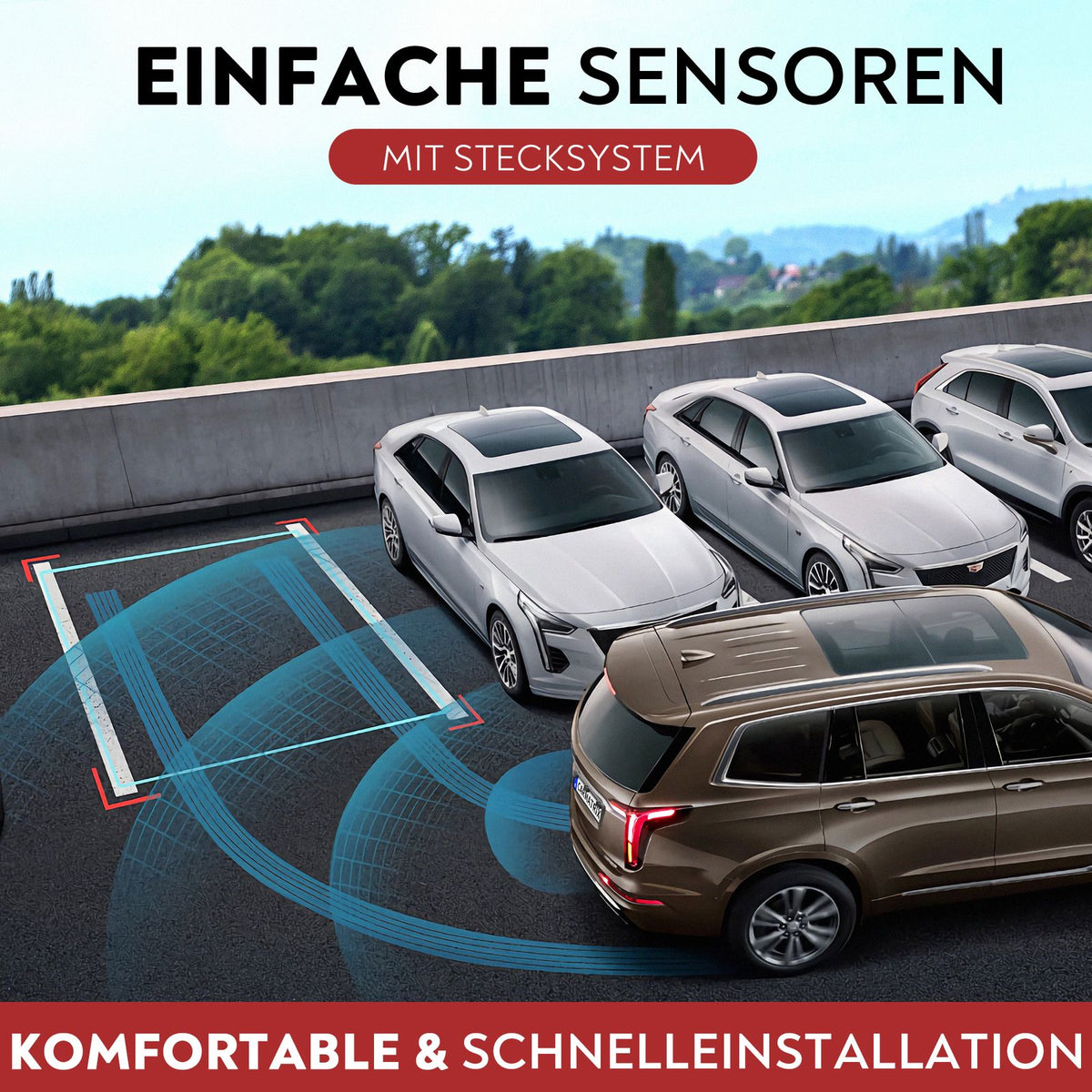 CARMATRIX Funk Einparkhilfe mit 3 PDC Sensoren im Kennzeichen Nummernschild kabellos