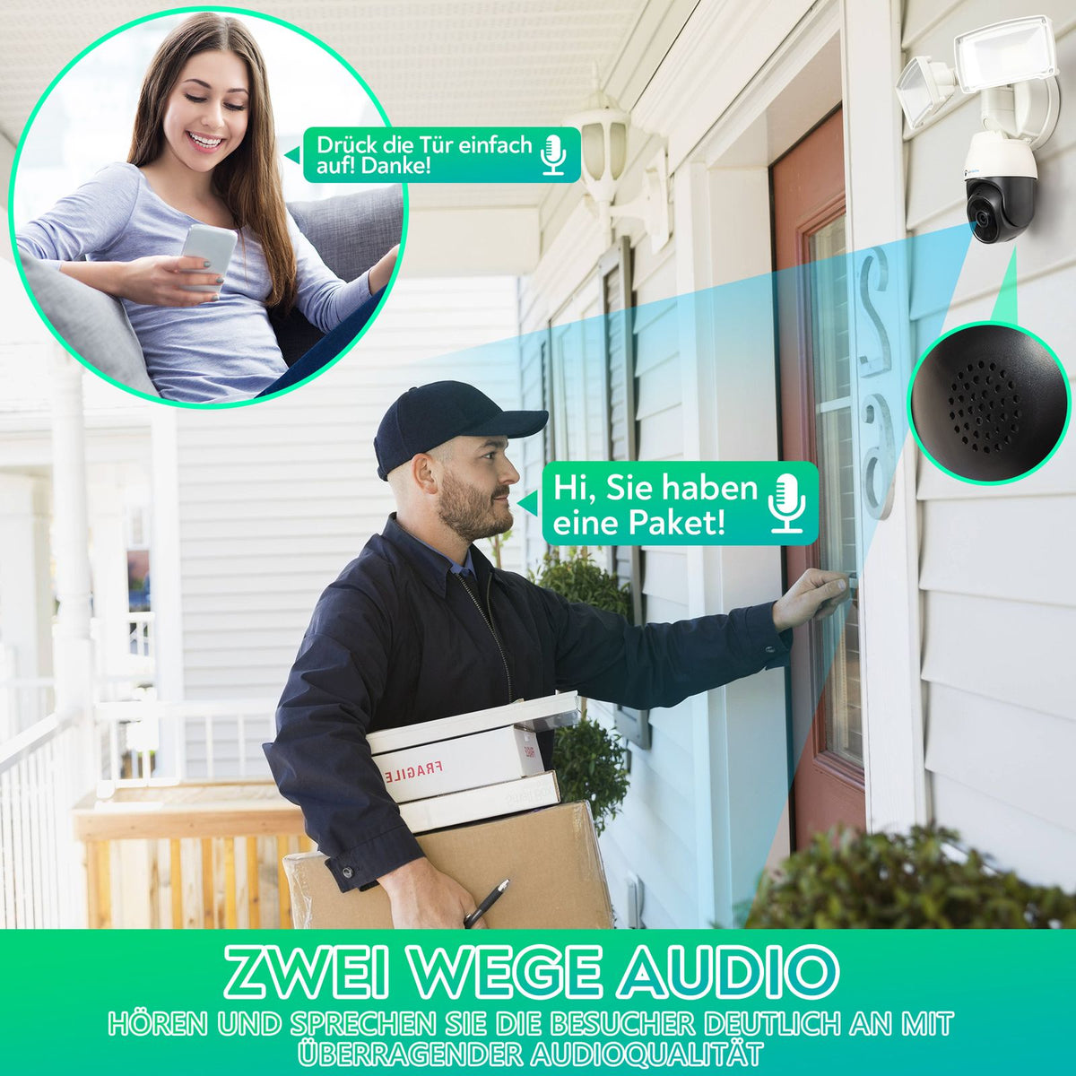 LUVISION LED Flutlicht PTZ WLAN Überwachungskamera mit Bewegungsverfolgung Lampe AI Auto Tracking 230V (Versandrückläufer)