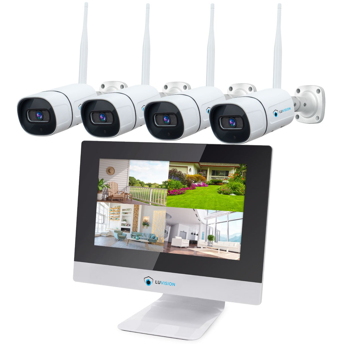 LUVISION Dual WiFi Wireless Camera Set Surveillance System with Monitor Cloud 4 to 8 IP Cameras & App