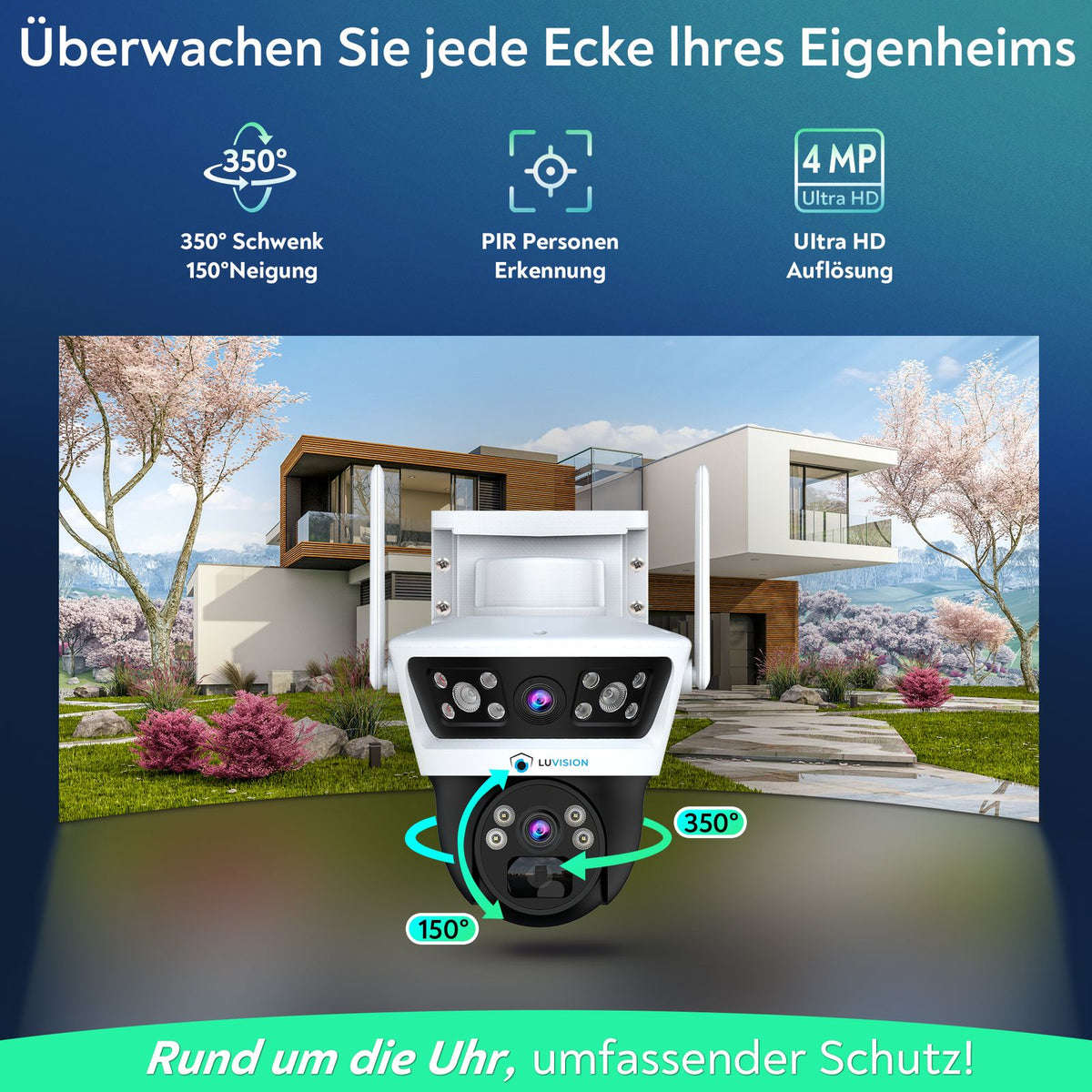 LUVISION 4G / LTE PTZ Solar Überwachungskamera 24/7 Aufzeichnung AOV SIM Karte KI Bewegungsverfolgung
