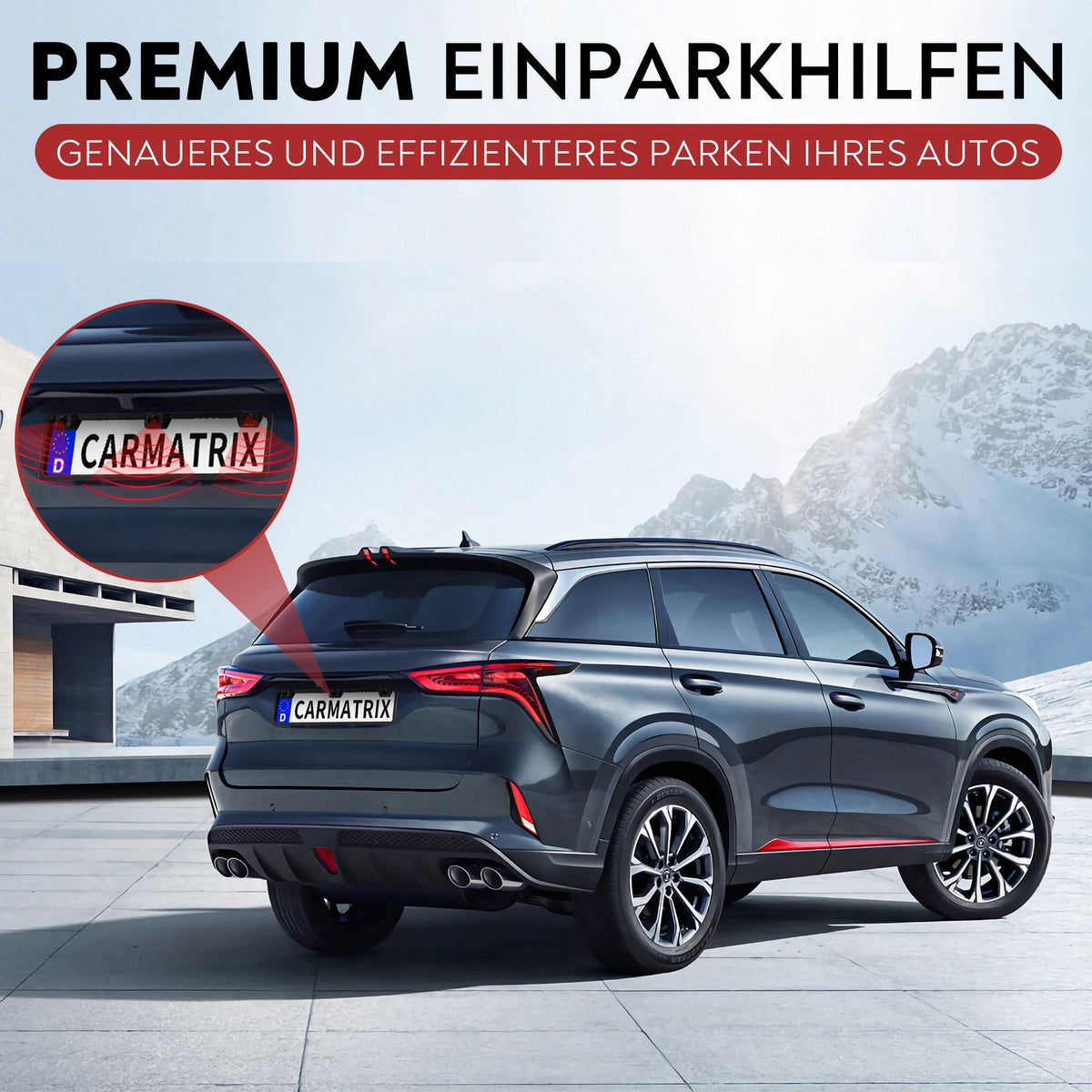 CARMATRIX Einparkhilfe Kfz-Kennzeichen Nummernschild mit drei PDC Sensoren KFZ mit Summer Ton
