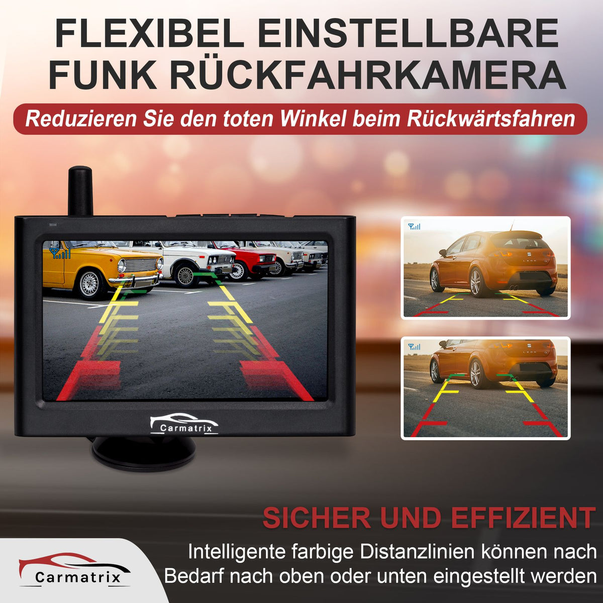 CARMATRIX Wireless Digital Reversing Camera in License Plate Holder with 4.3" Monitor Night Vision LEDs (without Solar)