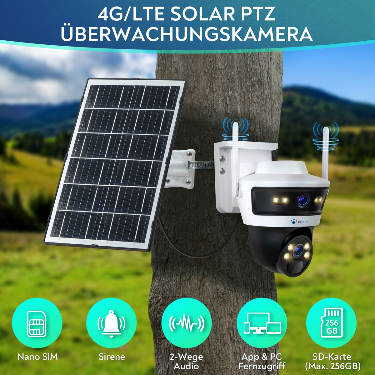 LUVISION 4G / LTE PTZ Solar Surveillance Camera SIM Card AI Motion Tracking (Customer Return)