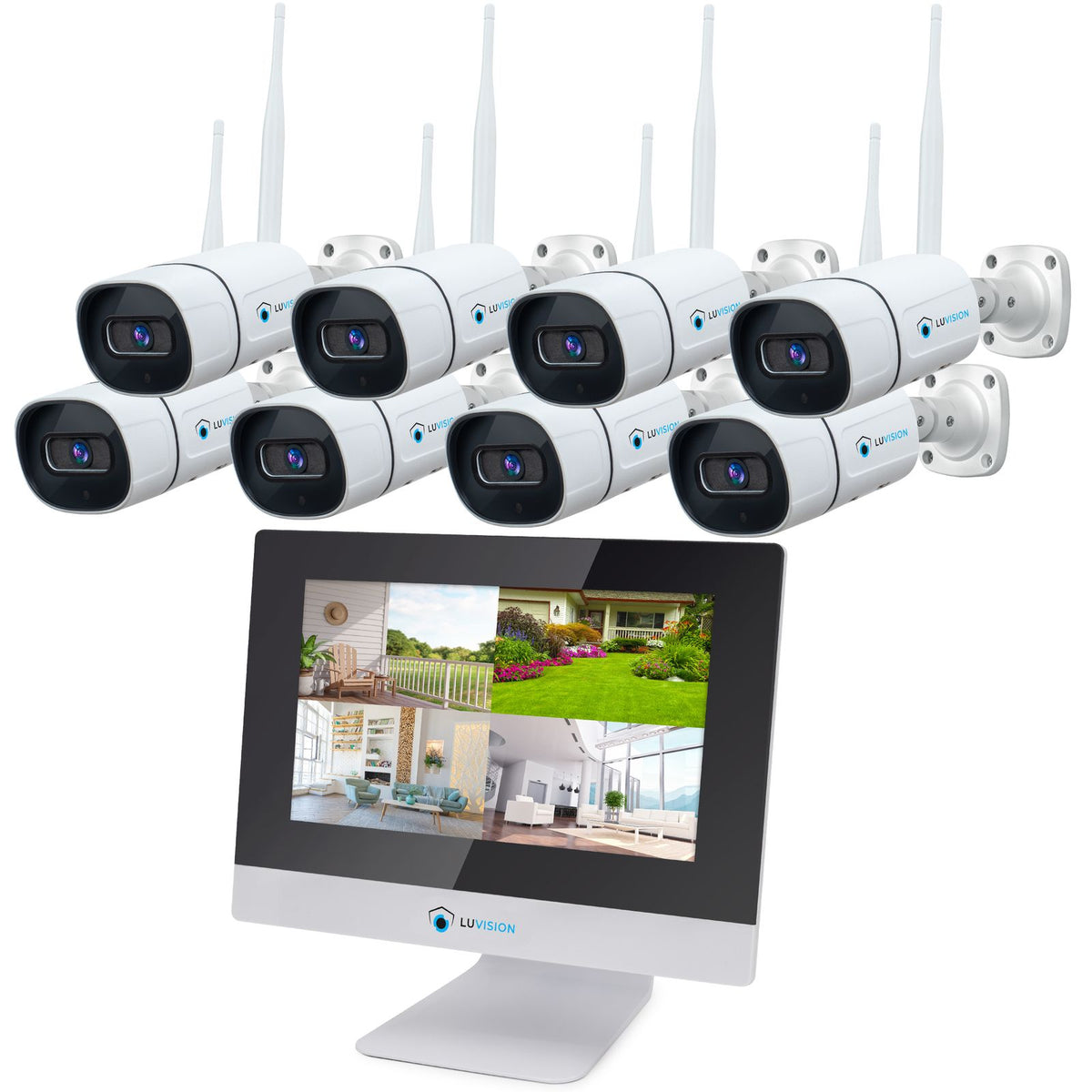 LUVISION Dual WiFi Wireless Camera Set Surveillance System with Monitor Cloud 4 to 8 IP Cameras & App