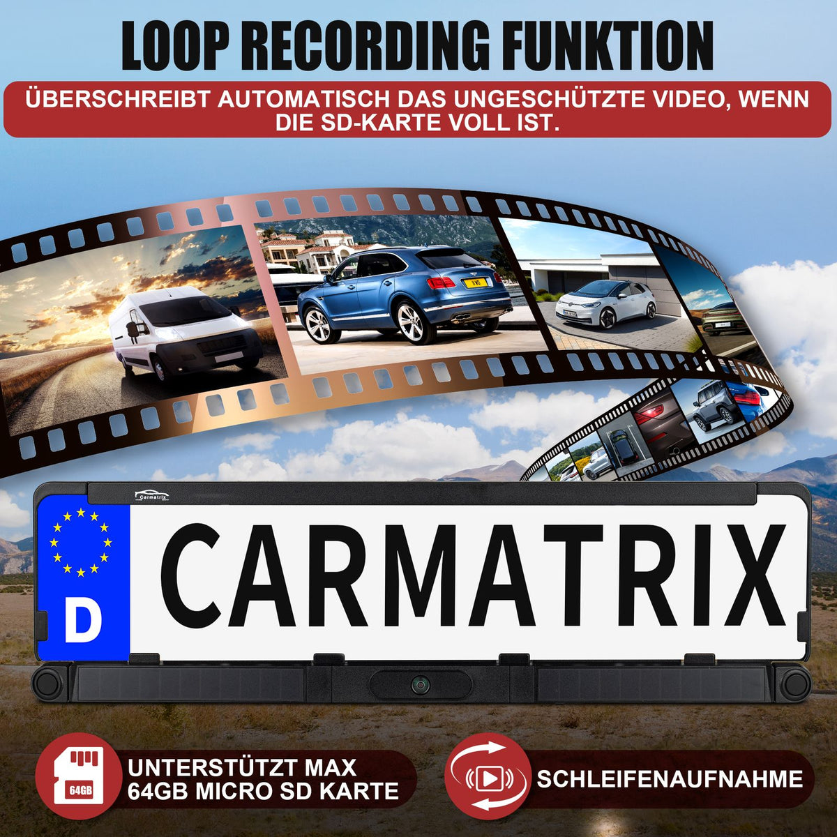CARMATRIX DUO Solar Rückfahrsystem 7" Monitor HD Einparkhilfe für Wohnmobil, Nutzfahrzeug, Transporter