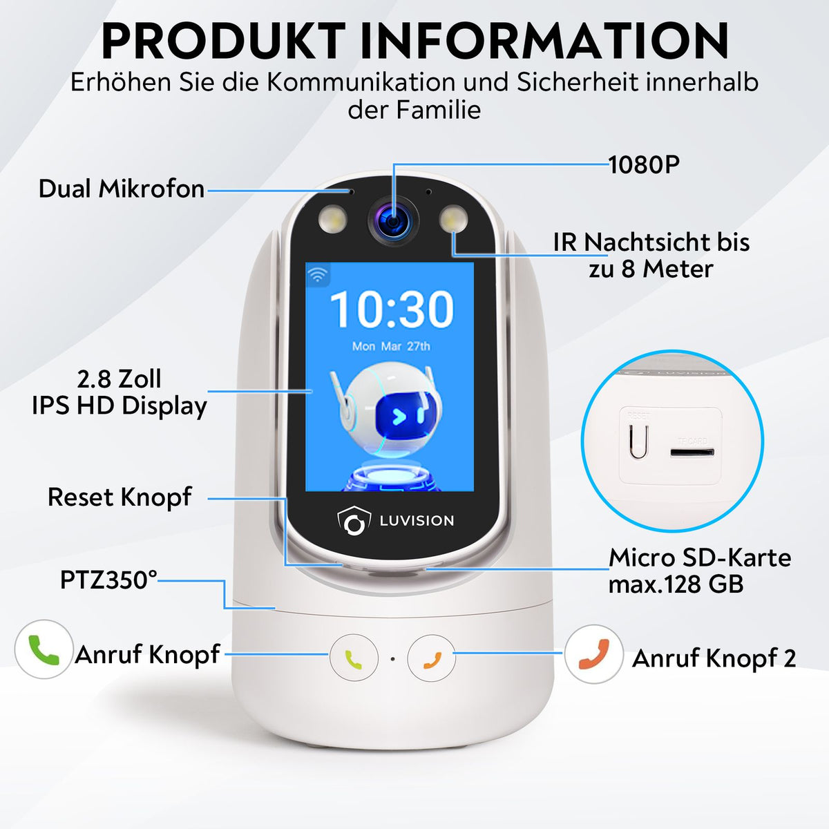 LUVISION 2er Set PTZ Gegensprechkamera Video Anruf Kamera Telefonkamera WLAN Überwachungskamera Senioren Baby Autotracking