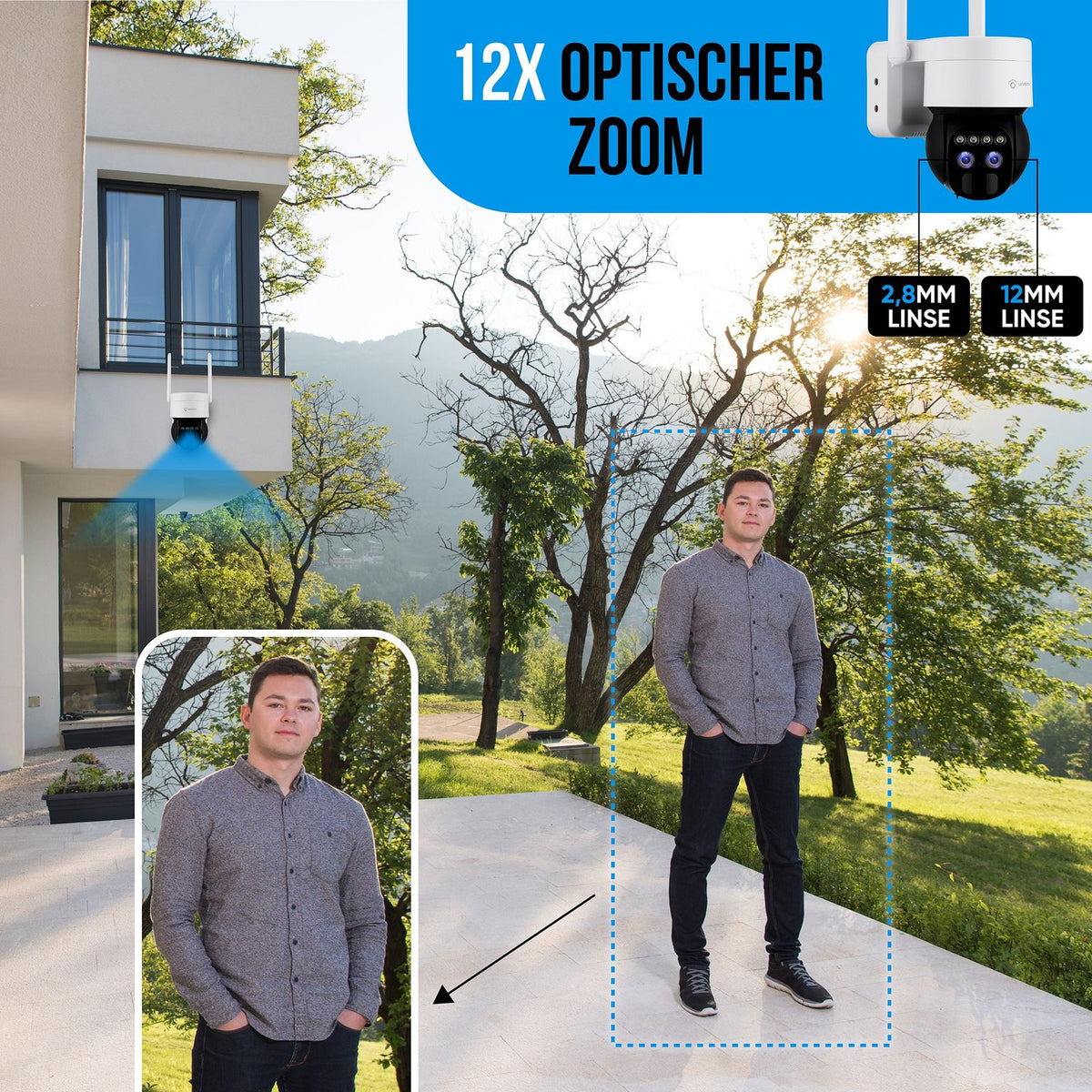 LUVISION 4G / LTE DUO PTZ Solar Überwachungskamera Kamera für SIM Karte 12x opt. Zoom Sirene