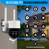 LUVISION 4G / LTE DUO PTZ Solar Überwachungskamera Kamera für SIM Karte 12x opt. Zoom Sirene